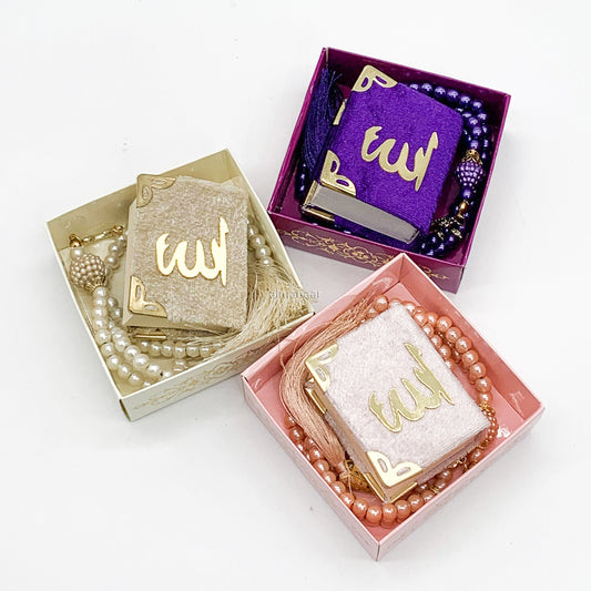 Velvet Mini Quran-i-Kareem With Tasbeeh (Multi Color X 6 Set)