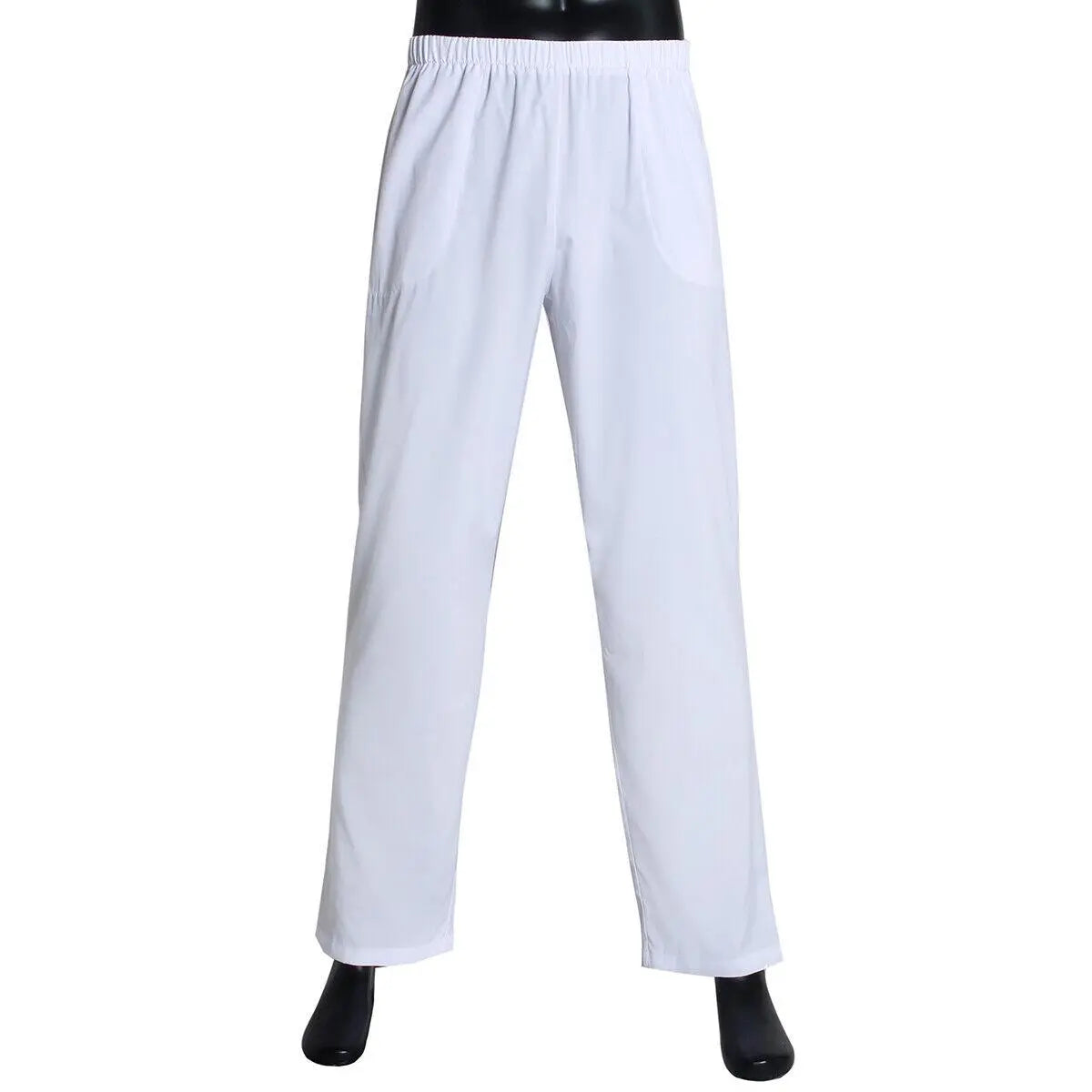 12x Men White Trouser Elastic Waist Pants Smile Europe