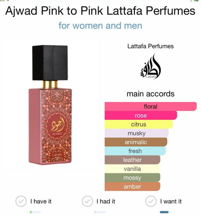 Ajwad Pink to Pink Eau De Parfum 60ml Lattafa - Smile Europe