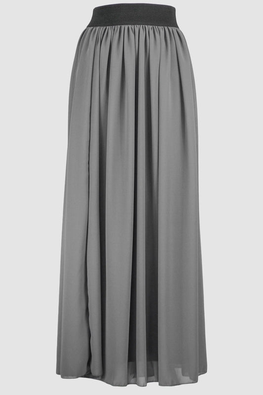 Grey Chiffon Flared Skirt With Inner Layer - Smile Europe