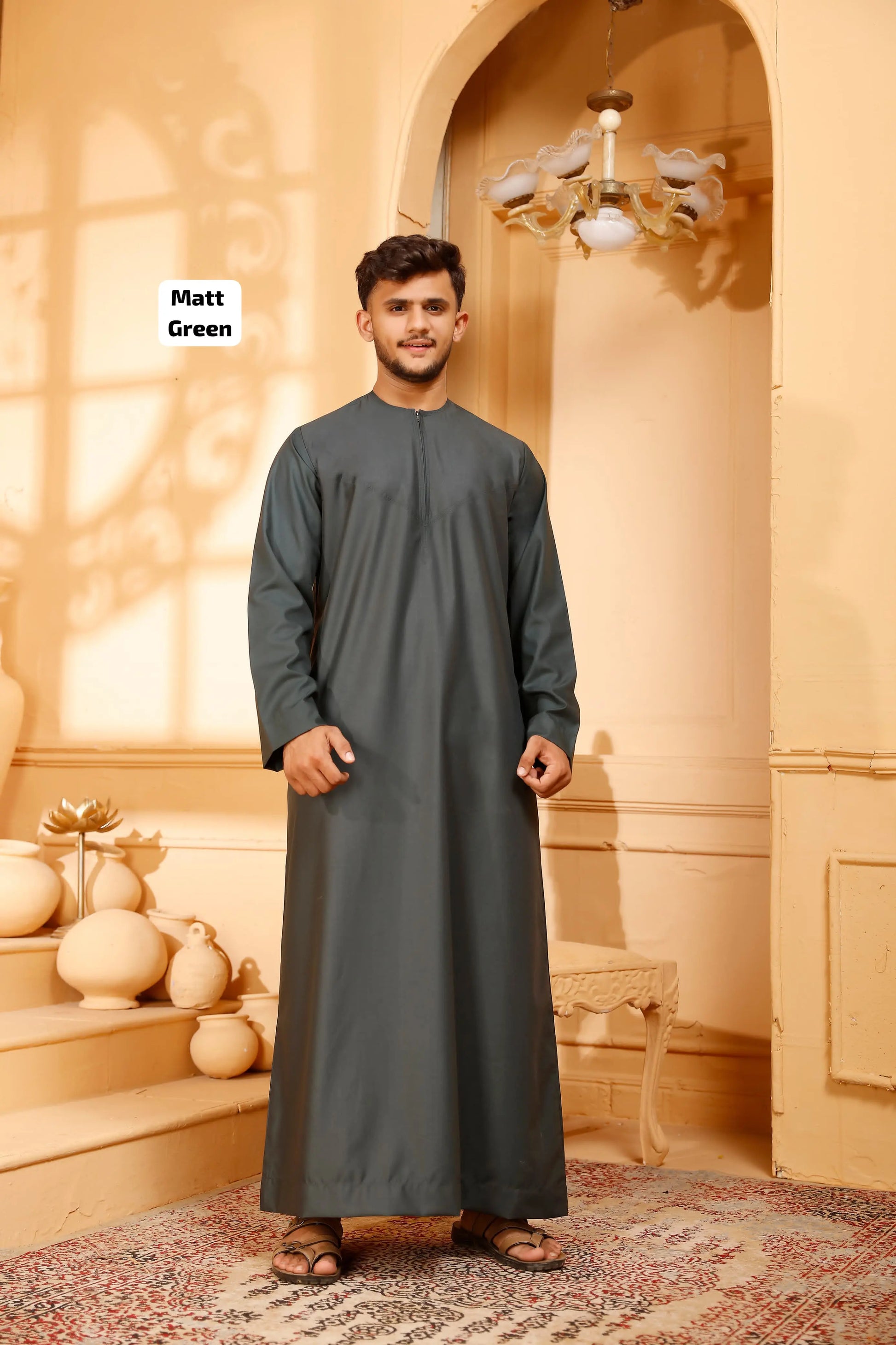 Men's Emirati Thobe Collarless Matte Zip - 50pcs Sets Smile Europe