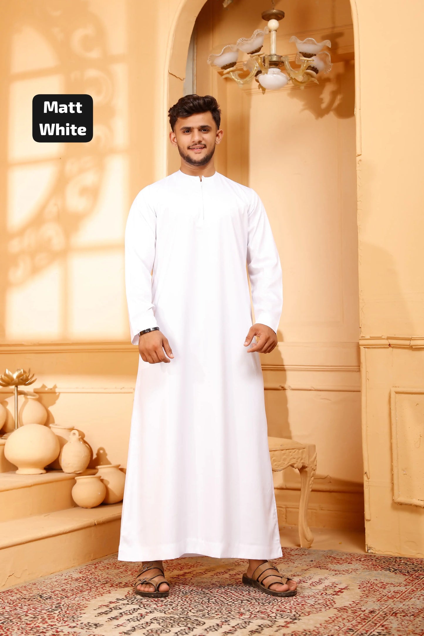 Men's Emirati Thobe Collarless Matte Zip - 50pcs Sets Smile Europe