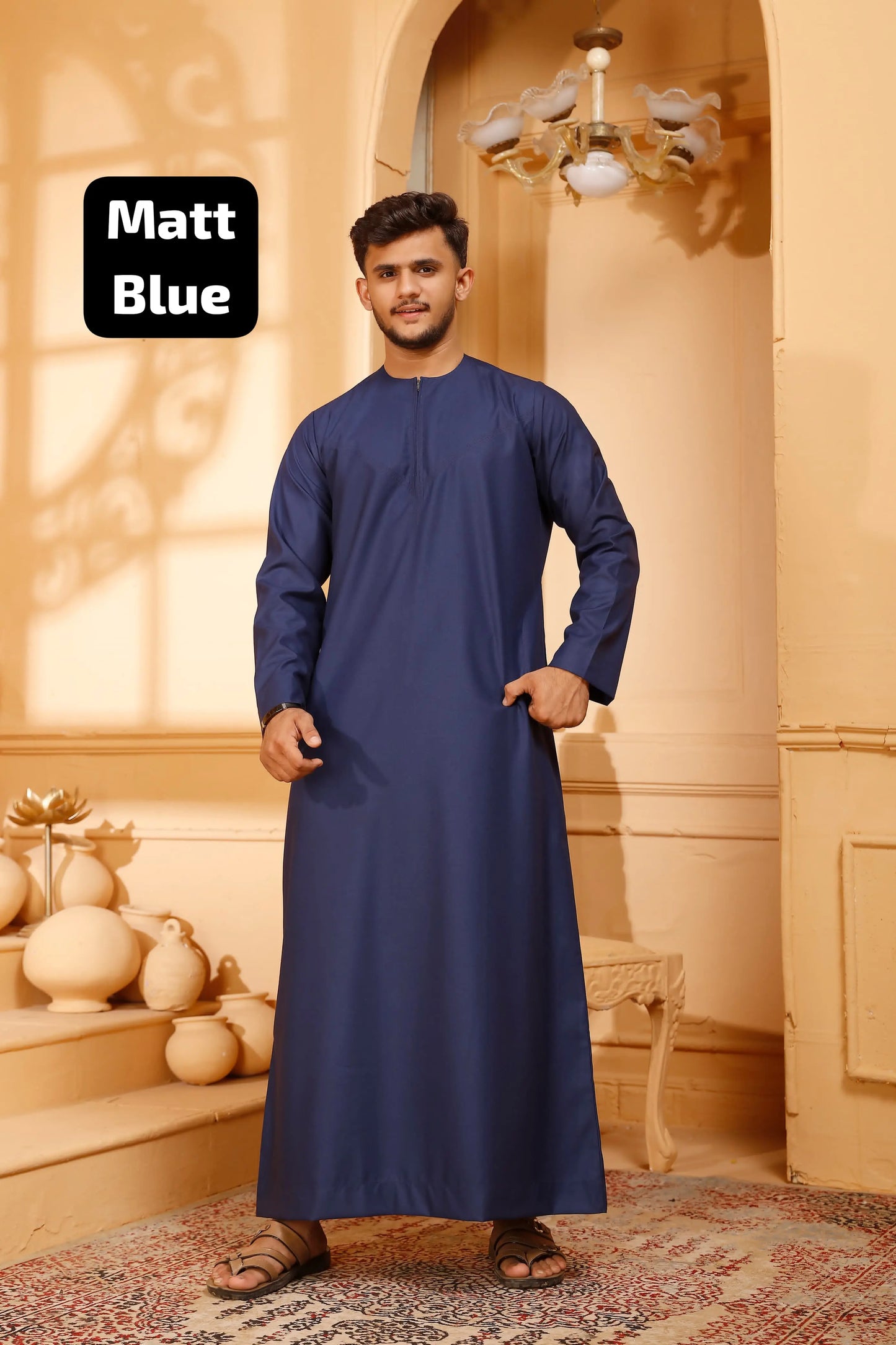 Men's Emirati Thobe Collarless Matte Zip - 50pcs Sets Smile Europe