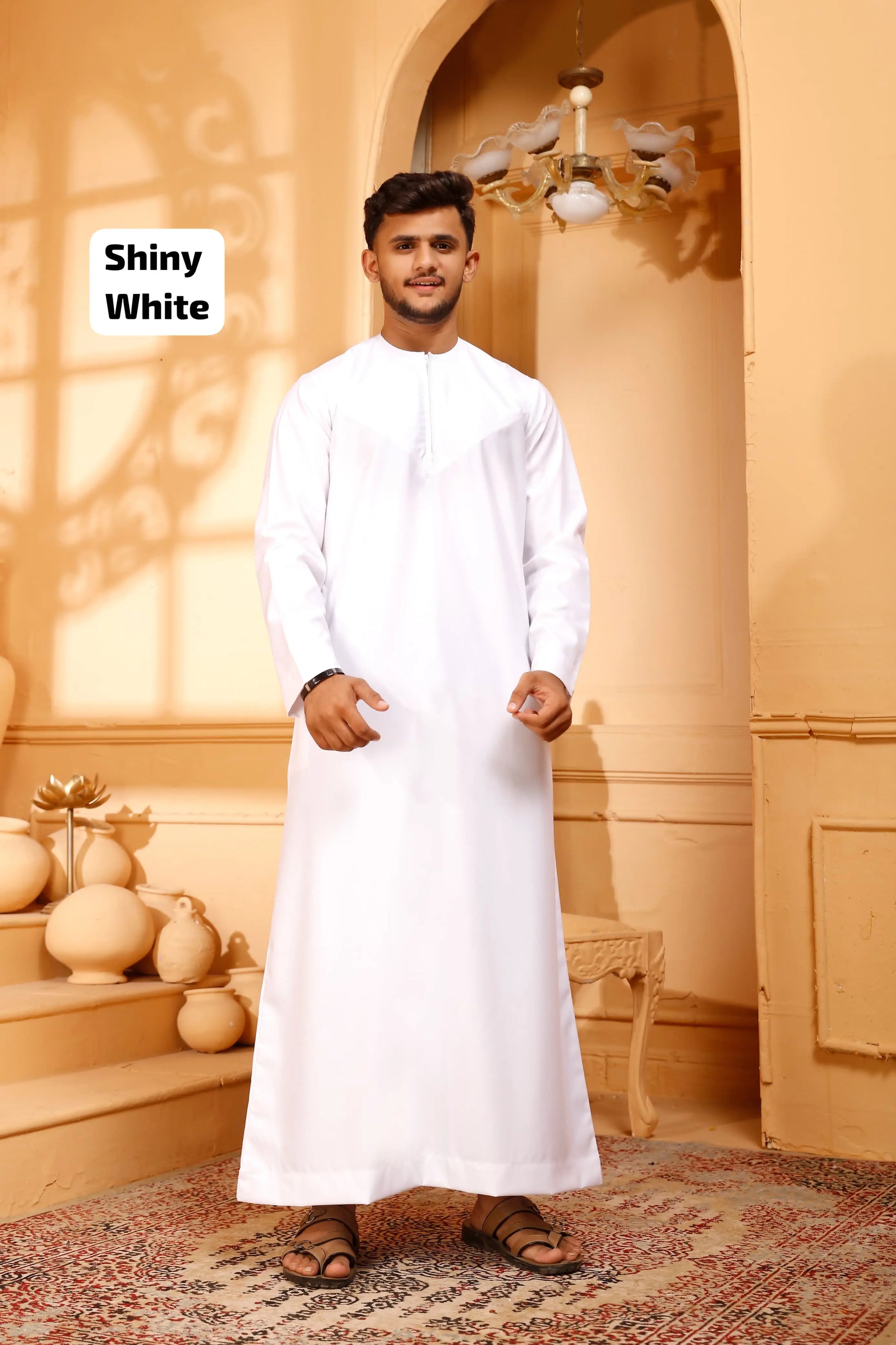 Men's Emirati Thobe Collarless Shiny Zip - 50pcs Sets Smile Europe