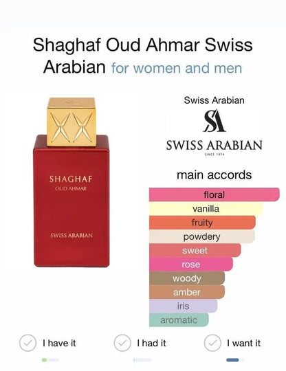 Shaghaf Oud Ahmar Eau de Parfum 75ml Swiss Arabian Swiss Arabian