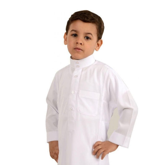 Collared Plain Kids Thobe With Button Opening