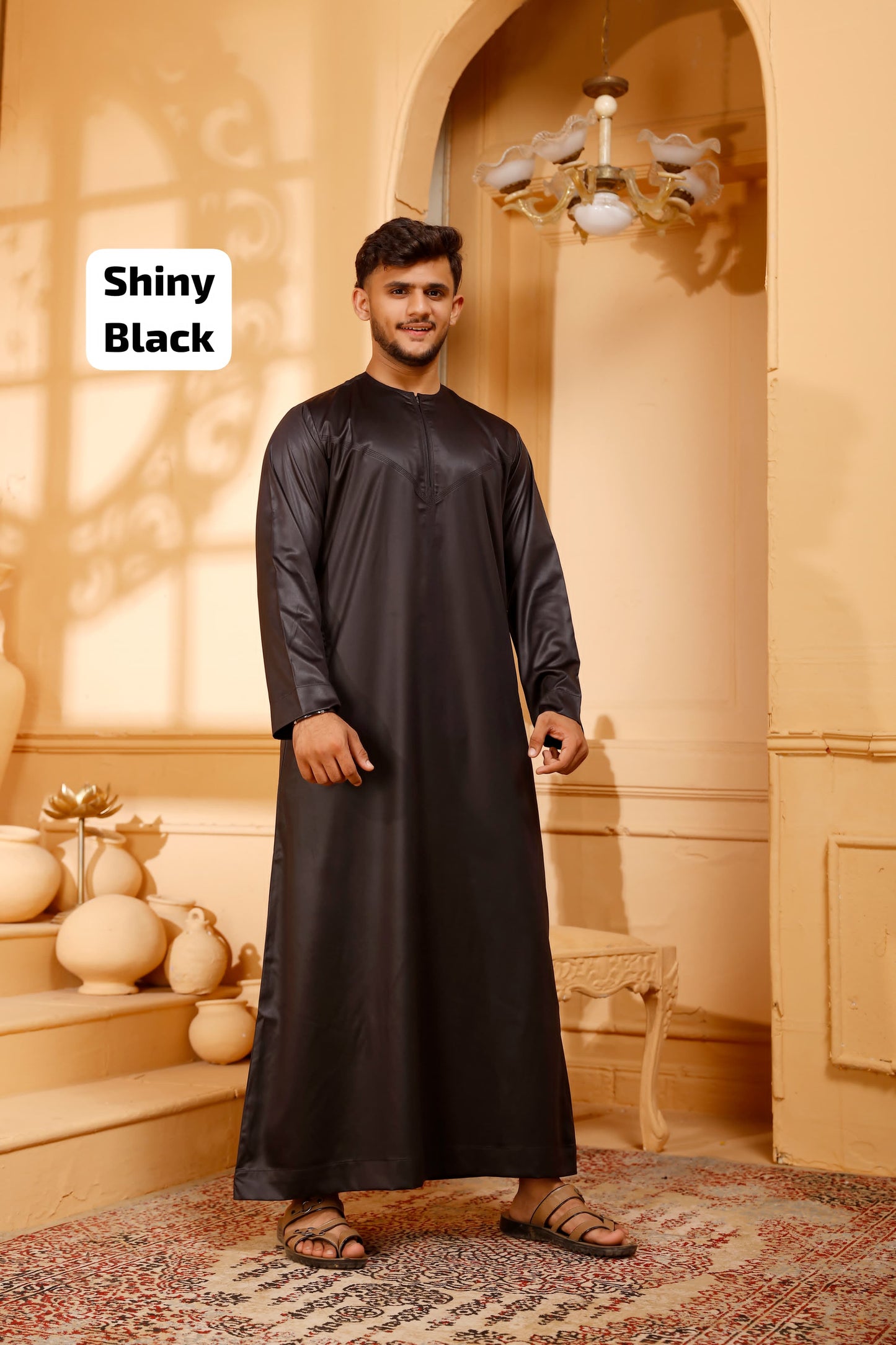 Men's Emirati Thobe Collarless Shiny Zip - 50pcs Sets