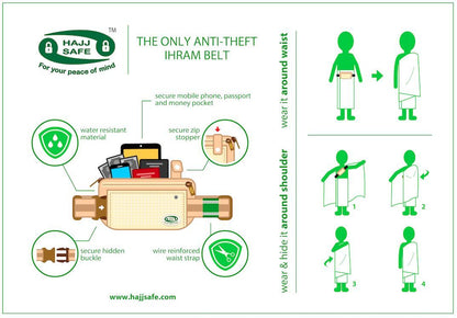 Hajj & Umrah - Anti Theft Waist Bag & Ihram Belt (Medium) - Smile Europe Wholesale 
