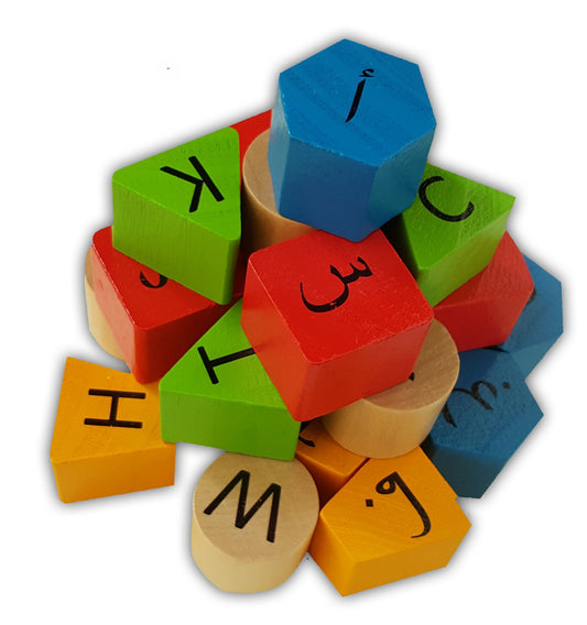 Arabic-English Bilingual Alphabet Shapes Puzzle Board with Letter Blocks